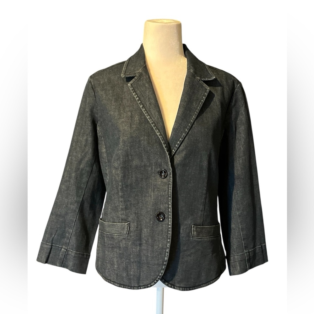 Talbots Vintage Dark Denim Women's Aberdeen Blazer Cotton Spandex 3/4 Sleeves 10